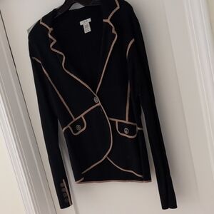 Cache Black Blazer with Taupe Trim